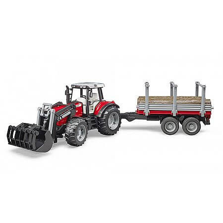 Bruder Massey Ferguson 7480 s čelným nakladačom a prepravníkom dreva -KP HRAČKA