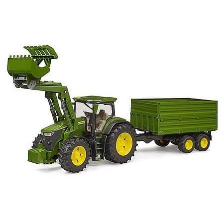 Bruder John Deere 7R 350 traktor s čelným nakladačom a tandemovým prepravným prívesom - KP HRAČKA